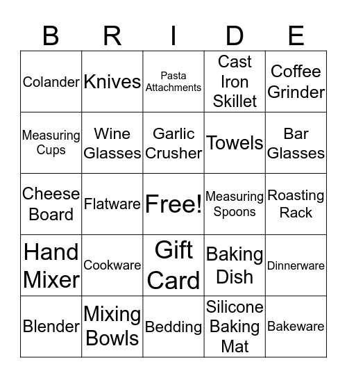 Jacquelyn's Bridal Bingo Card