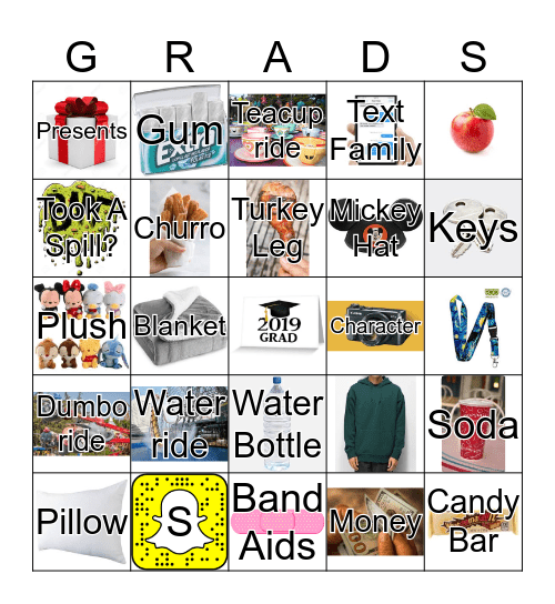 Grad Night Bingo Card