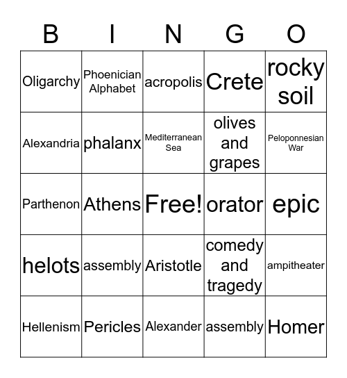 Ancient Greece Bingo Card