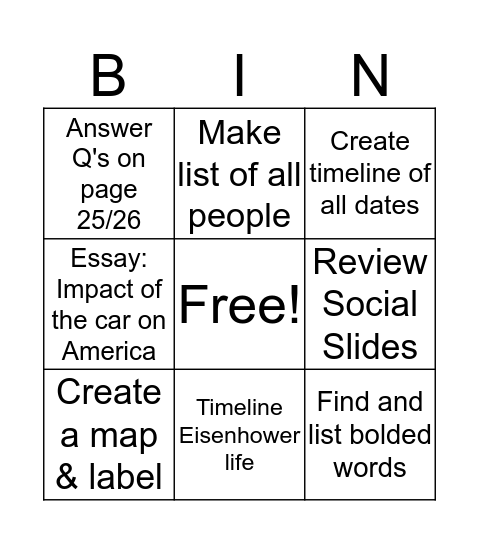 Social Studies  Bingo Card