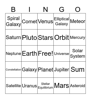 Earth Science  Bingo Card