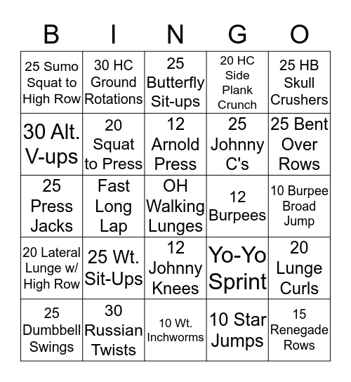 CG Bingo Card