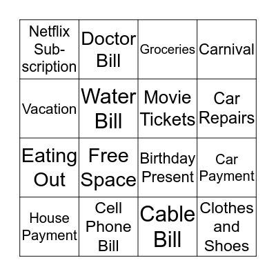 Fixed and Variable Expense BINGO Card