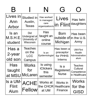 Mingle Bingo! Bingo Card