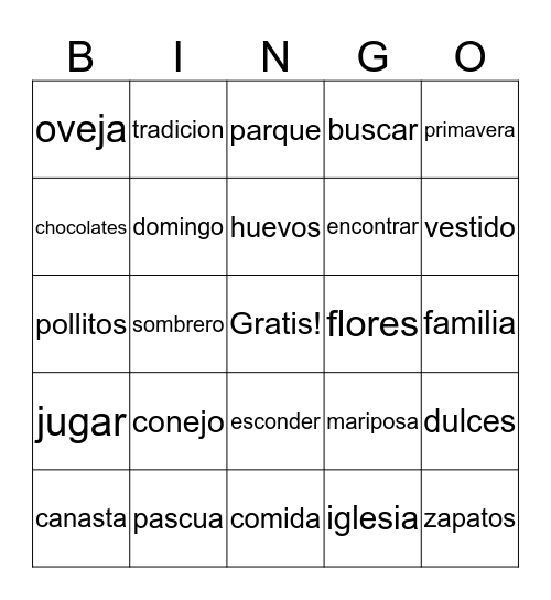 Dia de Pascua Bingo Card