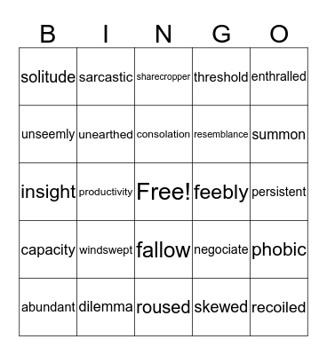 Vocabulary Bingo Card