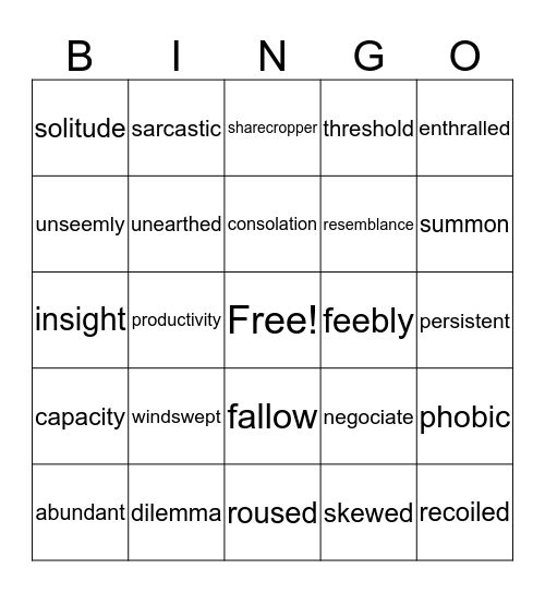 Vocabulary Bingo Card