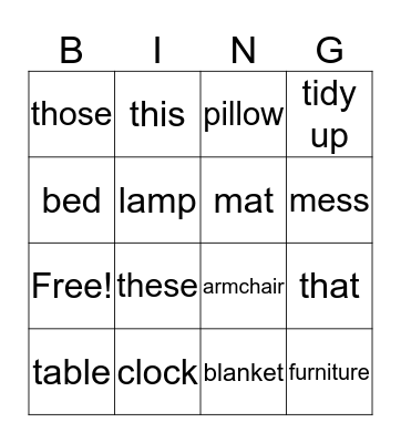 My Bedroom Bingo Card