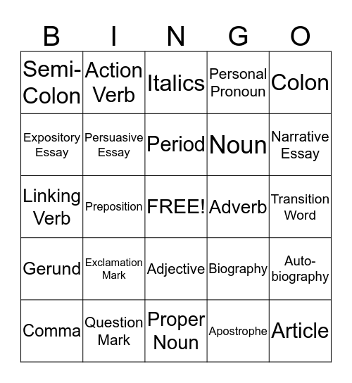 punctuation-writing-parts-of-speech-bingo-card