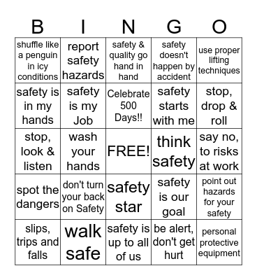 SAFETY BINGO Card