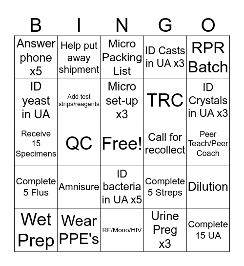 UA/Serology/Micro--Night/Weekend Bingo Card