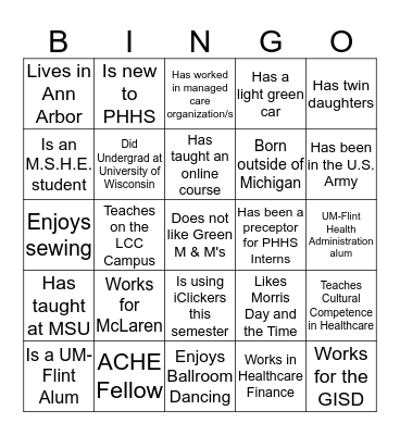 Mingle Bingo! Bingo Card