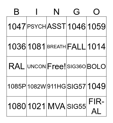 911 DISPATCH Bingo Card