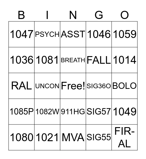 911 DISPATCH Bingo Card