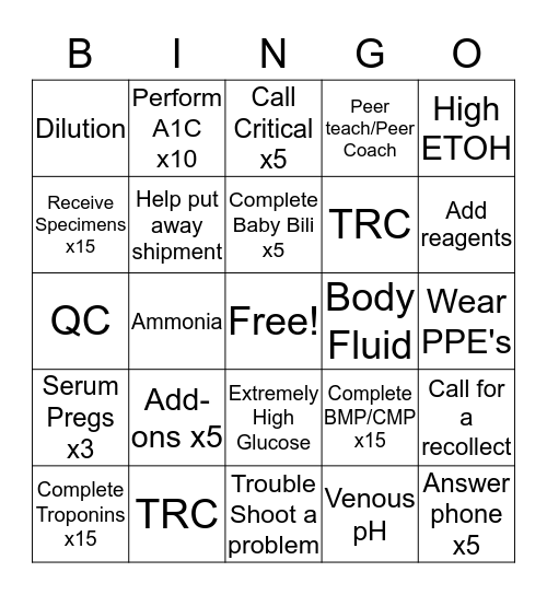 Chemistry--Night/Weekend Bingo Card