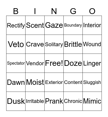 VOCABULARY BINGO Card