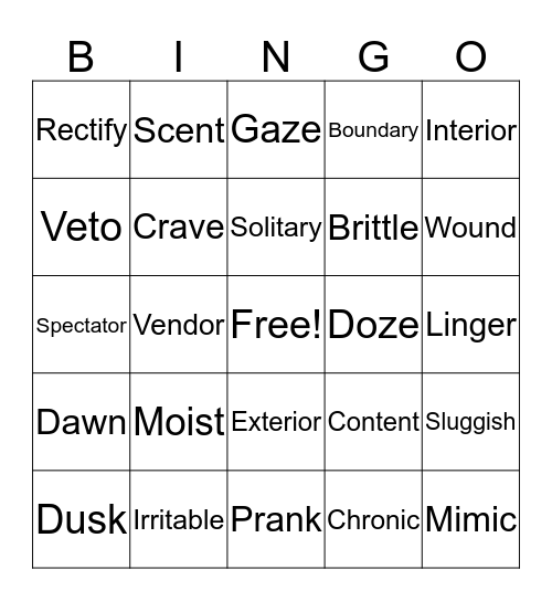 VOCABULARY BINGO Card