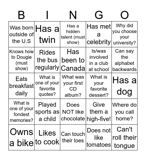 IT'S TIME TO PLAY BINGO! Bingo Card
