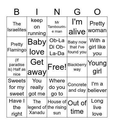 Musical Bingo Card