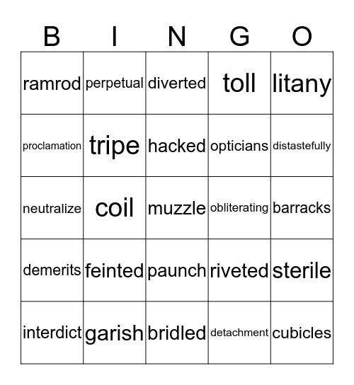 The Crossing Vocabulary Bingo Card