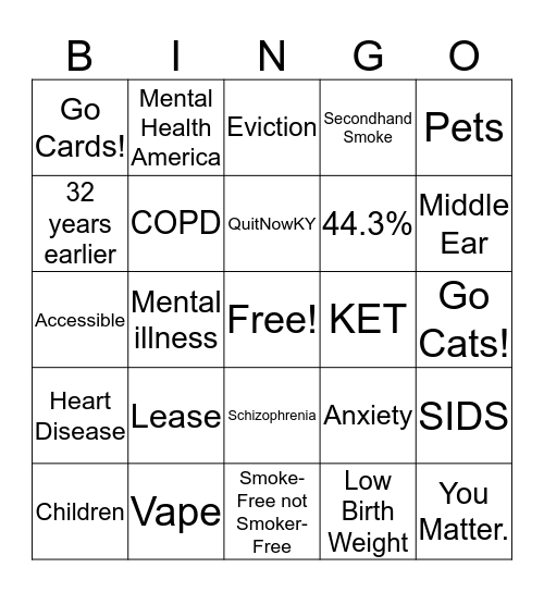 Smoke-Free Rule Bingo Card