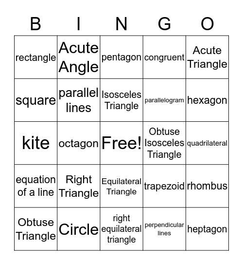 Math Fun Bingo Card