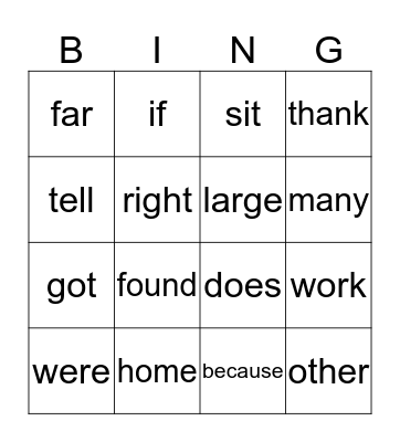 WORDO Bingo Card