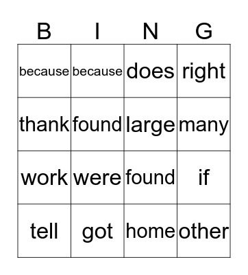 WORDO Bingo Card