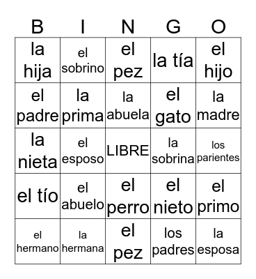 LA FAMILIA Bingo Card