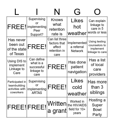 Linkage Bingo Card