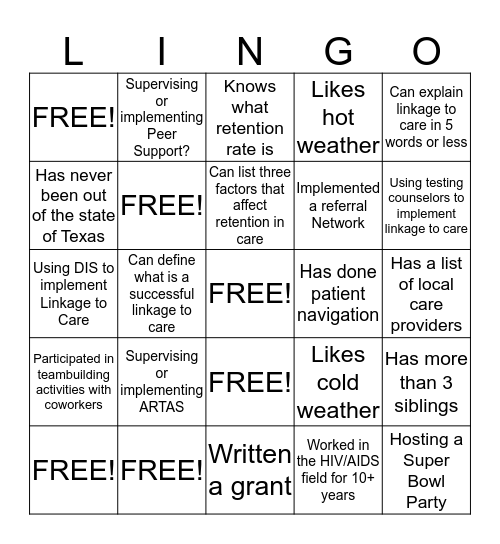 Linkage Bingo Card