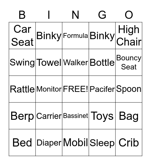 Faulkner Baby Bingo Card