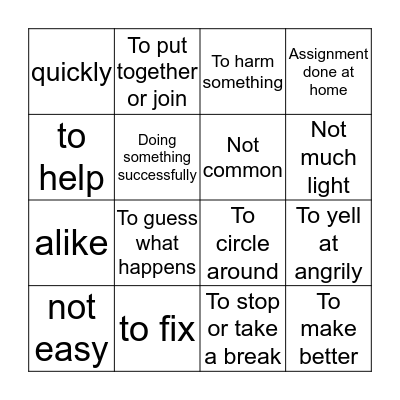 Vocabulary Bingo Card