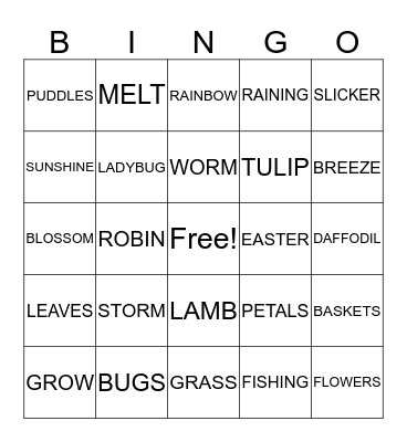 SPRINGTIME BINGO Card