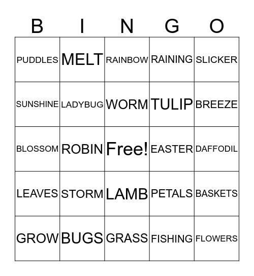 SPRINGTIME BINGO Card