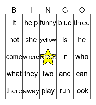 Sight Word BINGO Card