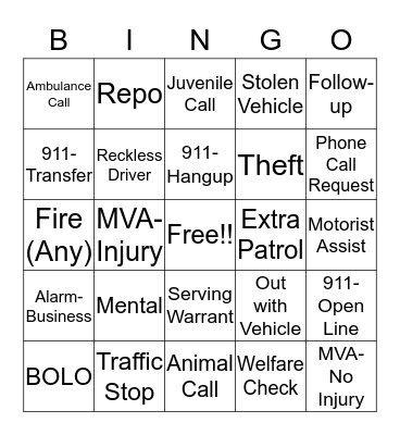 Telecommunicator Week 2019 Bingo Card