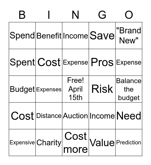 Tax Day Bingo Card