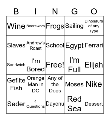 Skikne Passover 2019 Bingo Card