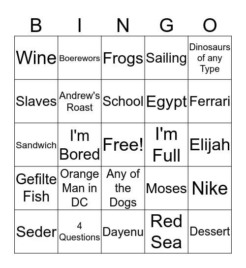 Skikne Passover 2019 Bingo Card