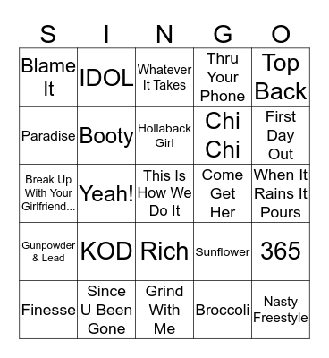 Singo Game 2 Bingo Card