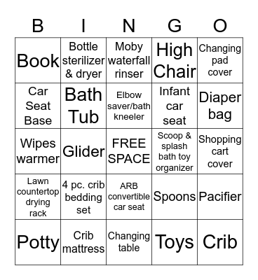 Baby Shower Bingo Card