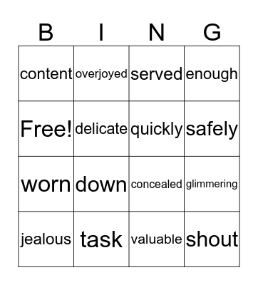 Yen-Shen Vocabulary Bingo Card