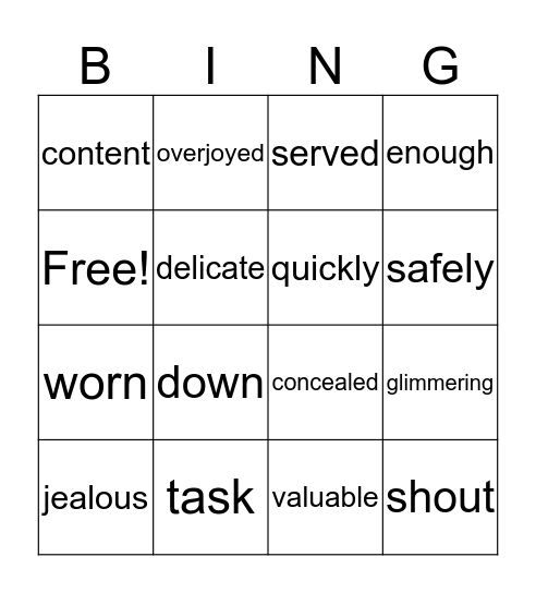 Yen-Shen Vocabulary Bingo Card