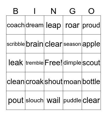 ou, ai, ea, -le, oa Bingo Card
