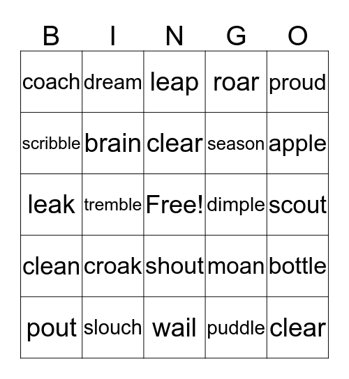 ou, ai, ea, -le, oa Bingo Card
