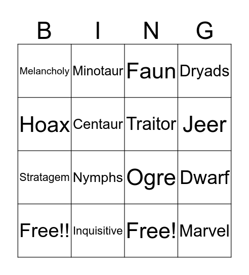 Untitled Bingo Card