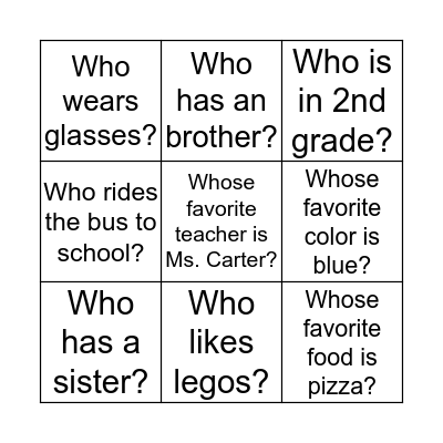 Getting to know you! Bingo Card