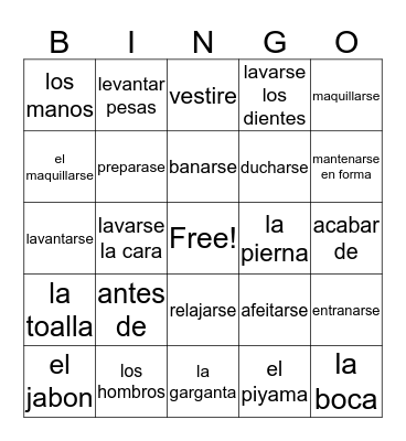 Spanish Bingo Card