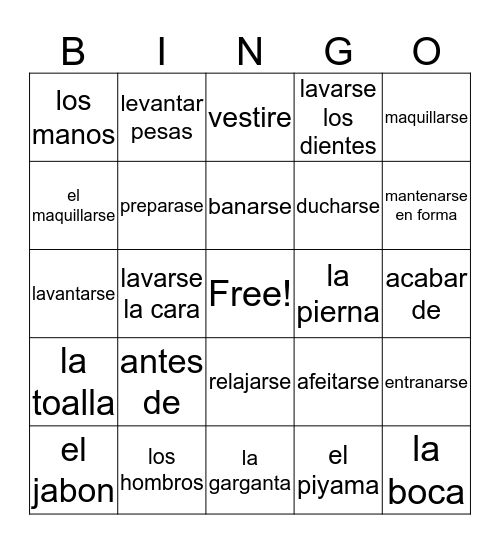 Spanish Bingo Card